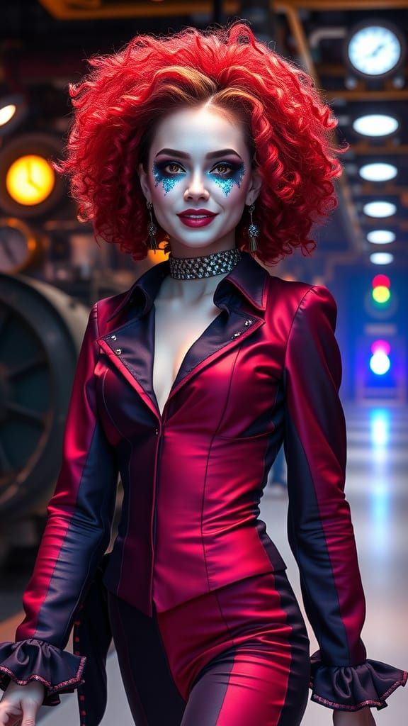 Model in Steampunk Style Harlequin Attire