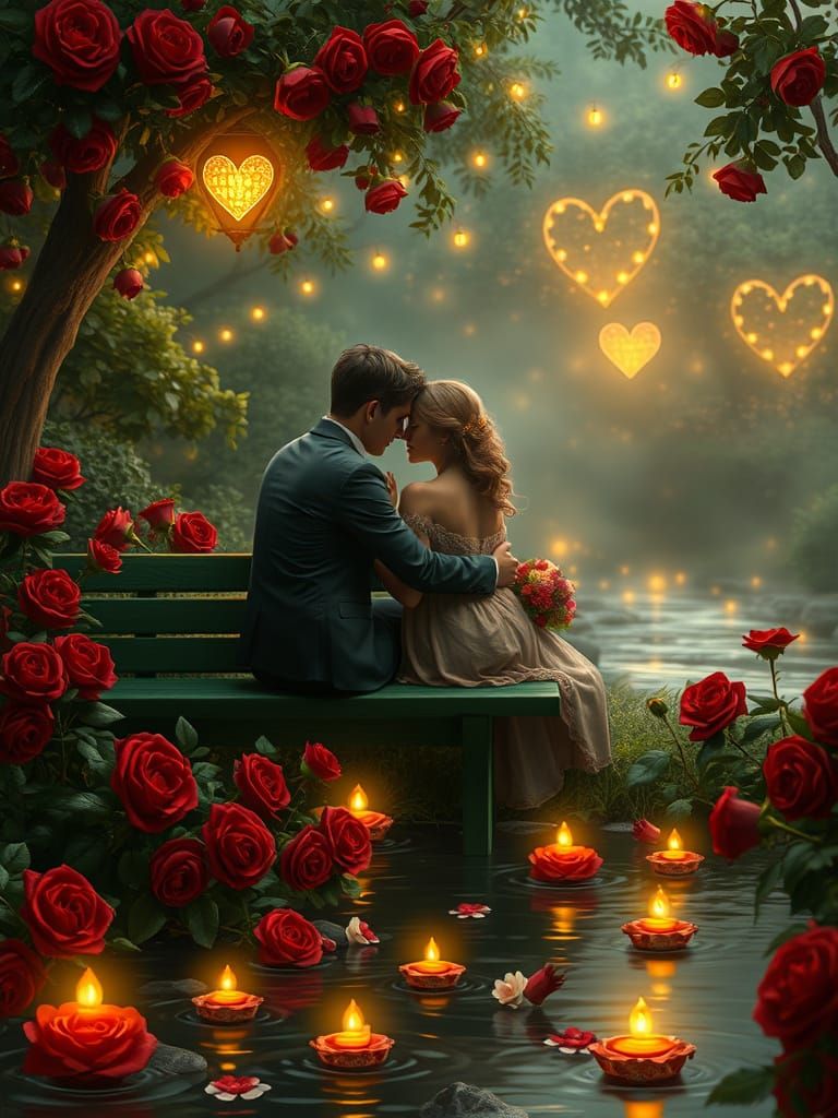 Ethereal Garden of Lovers in Whimsical Style