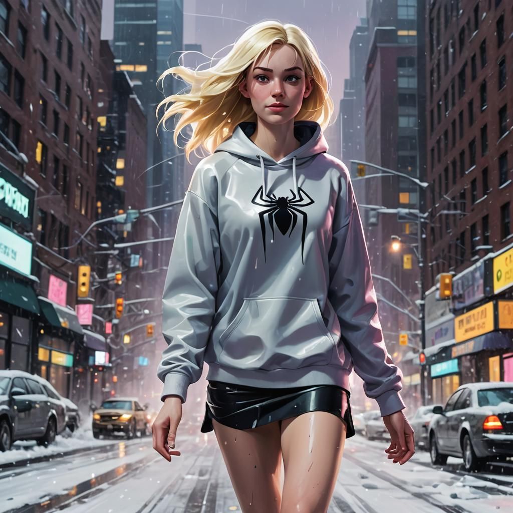 Spider-Gwen in Oily Shiny 2D Animation Style