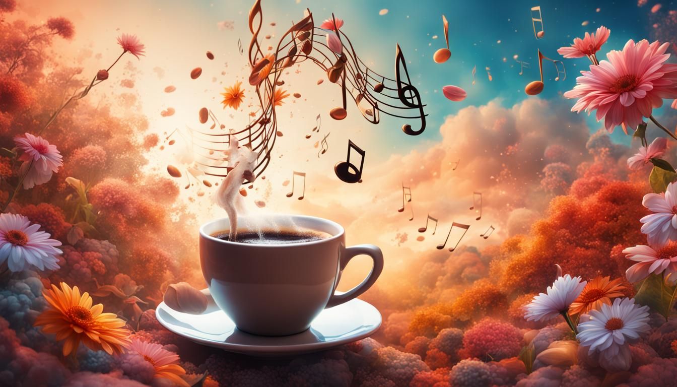 Surreal Floral Landscape with Coffee in Hyperrealistic Splas...