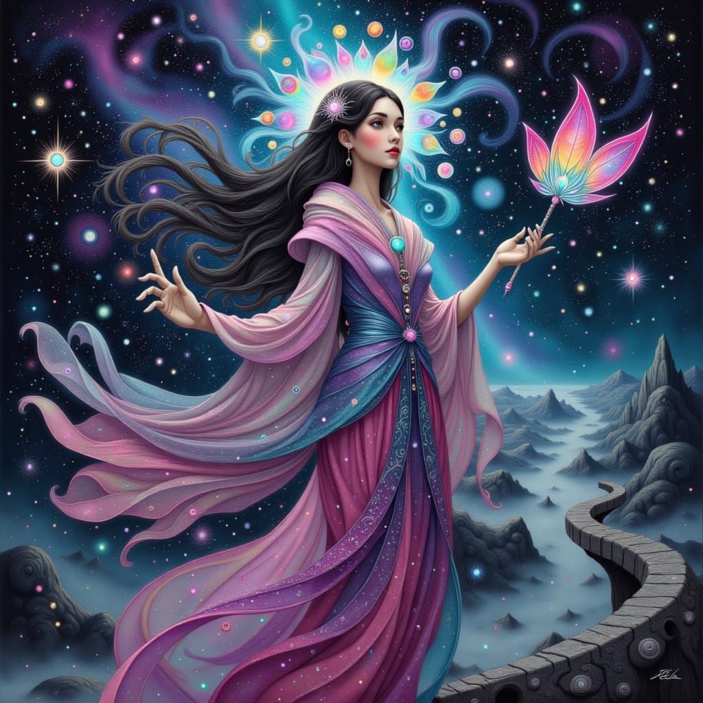 Celestial Star-Woman in Nebula, Digital Art