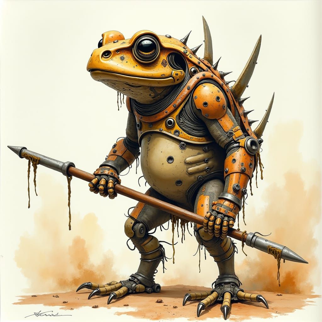 Cybernetic Desert Toad Humanoids in Watercolor Style