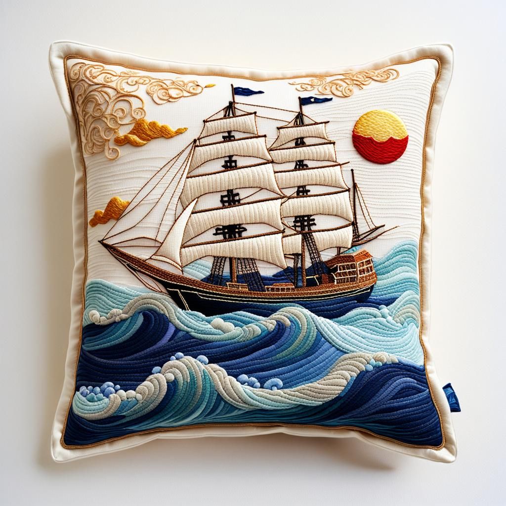 "In brilliant realistic colors: "The pillow is embroidered w...
