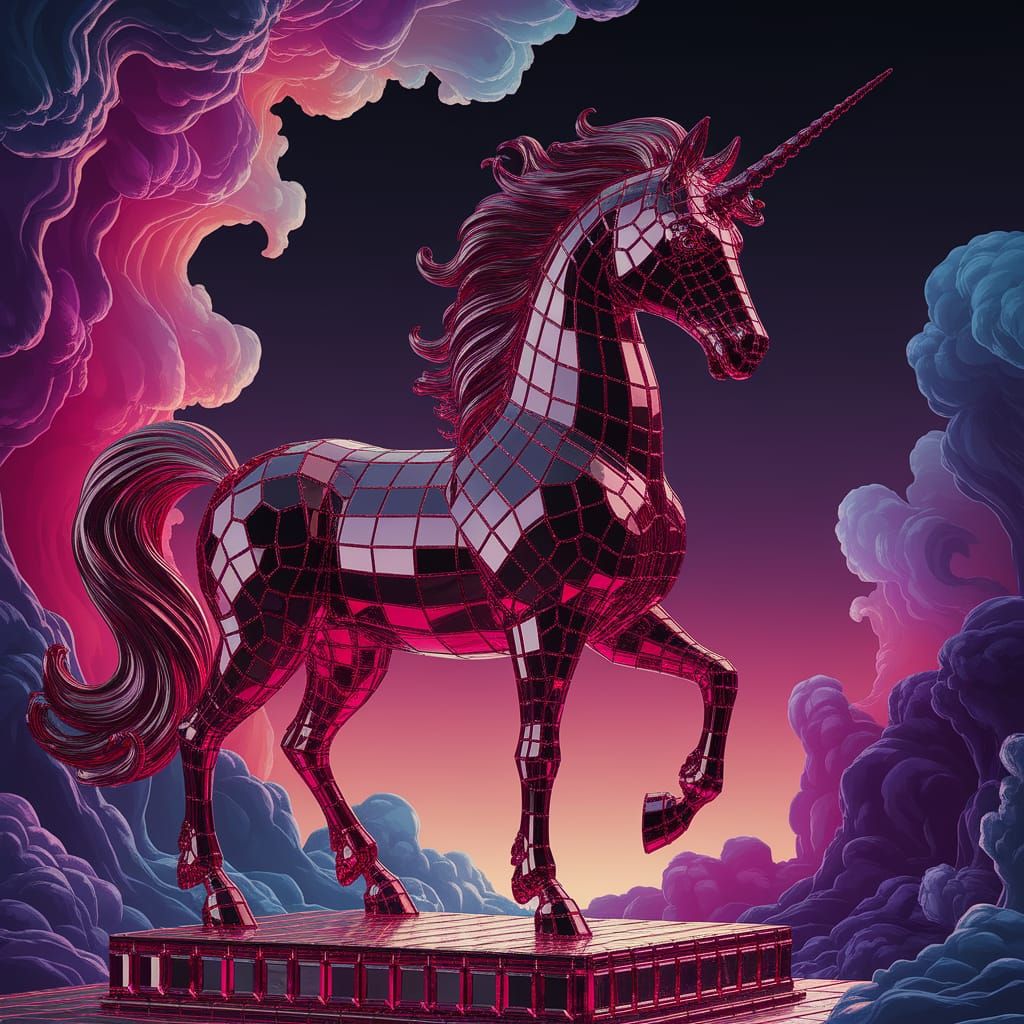 Majestic Ruby Unicorn in Twilight Splendor