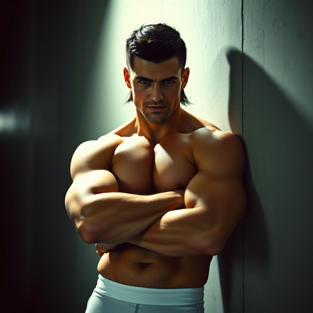 Dramatic Portrait of Muscular Man in Film Noir Style