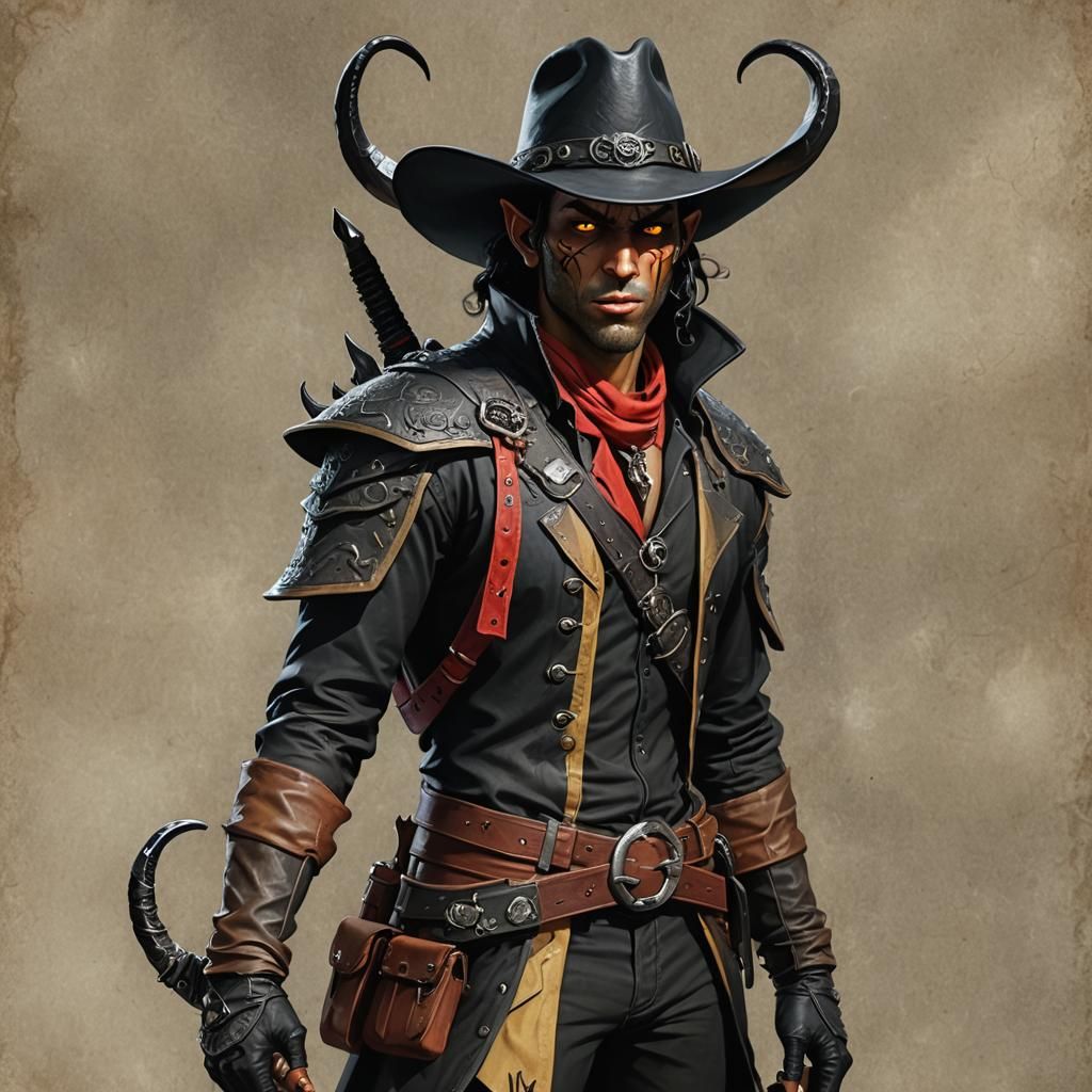 Tiefling Gunslinger Portrait in Hyperrealistic Style