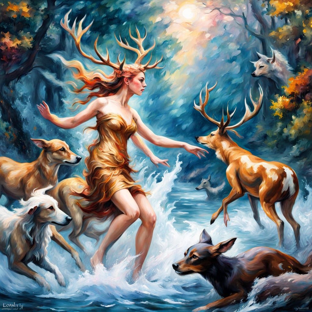 Actaeon Transformed: Mythological Scene in Oil