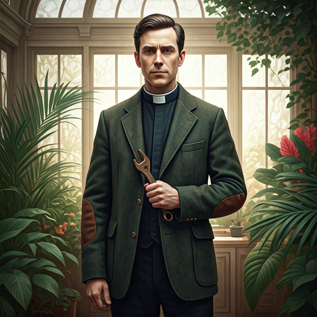 Ecclesiastical Gentleman in a Sunlit Conservatory