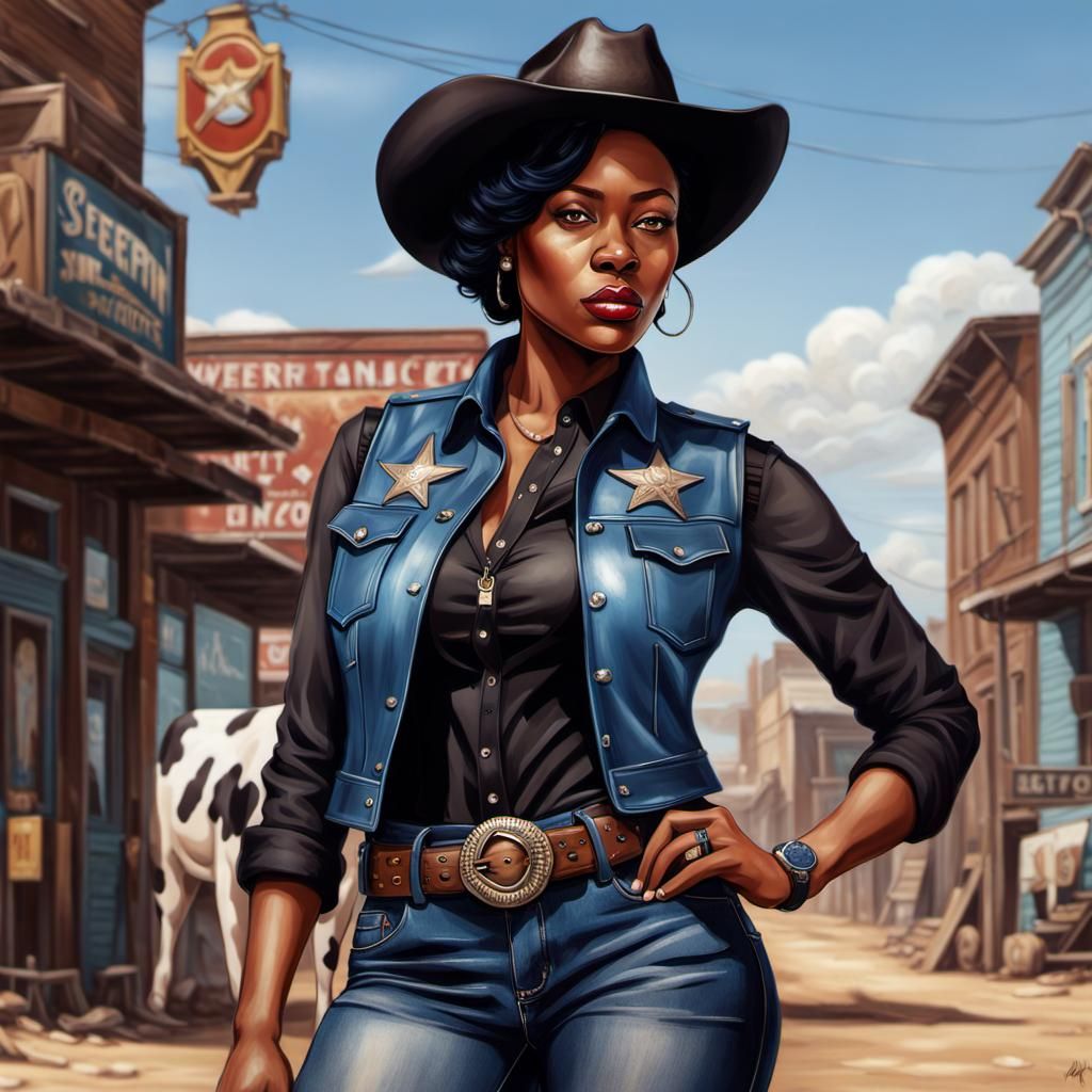 Nigerian Woman Sheriff in Hyperrealistic Splash Art