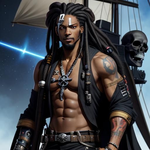 Black Space Pirate with Laser Gun in Anime Style