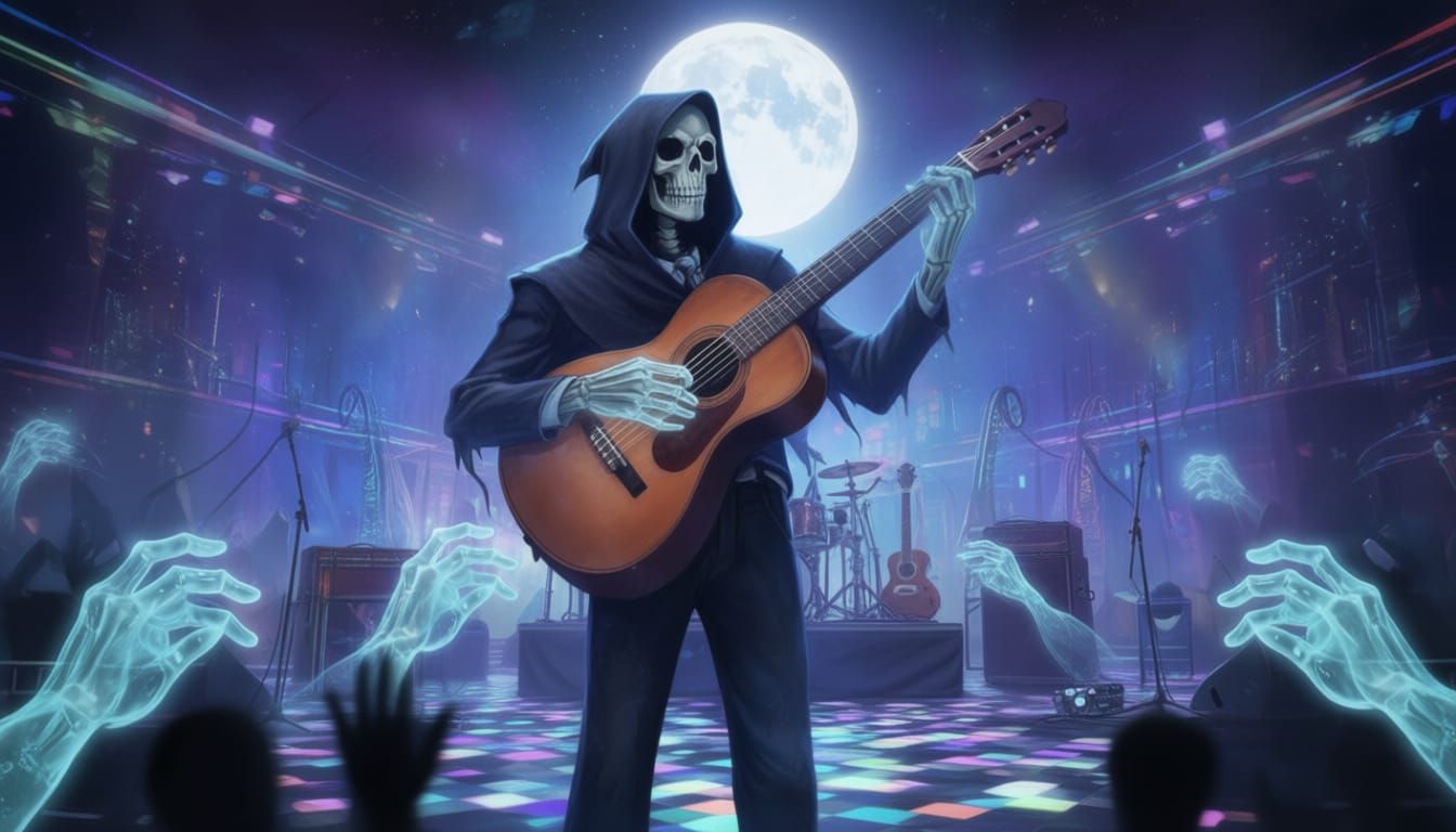 Photorealistic Guitarist on Stage in Hyperdetailed Style