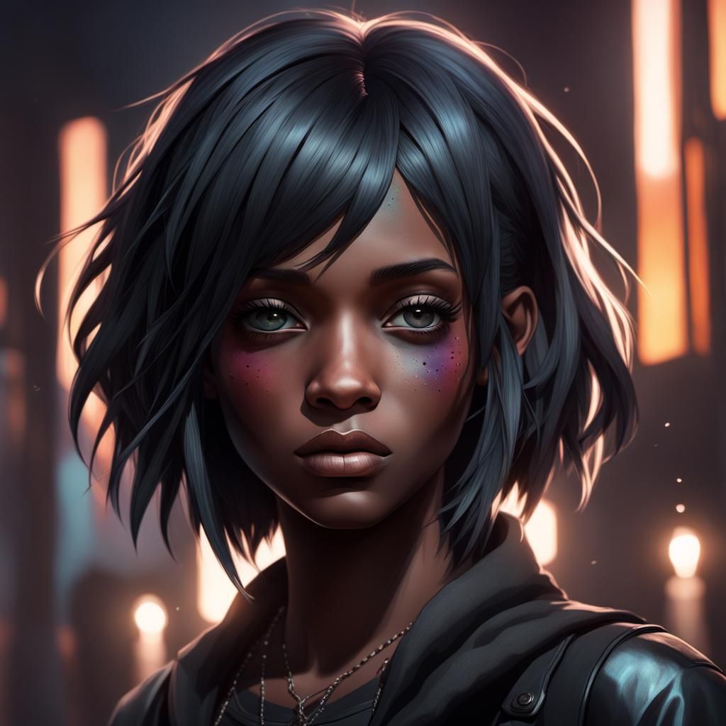 Emo Gothic Teenage Girl Portrait in Hyperdetailed Style