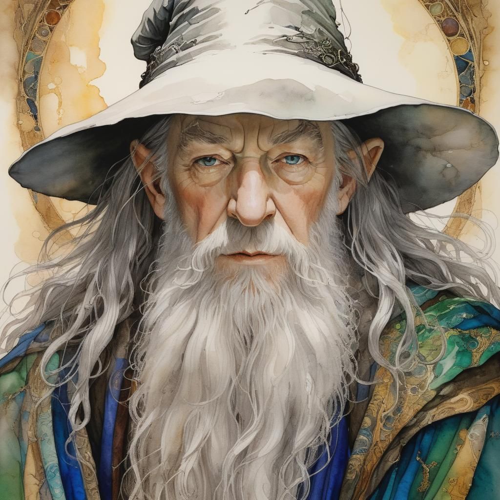 Gandalf Portrait in Lothlórien, Alcohol Ink Style