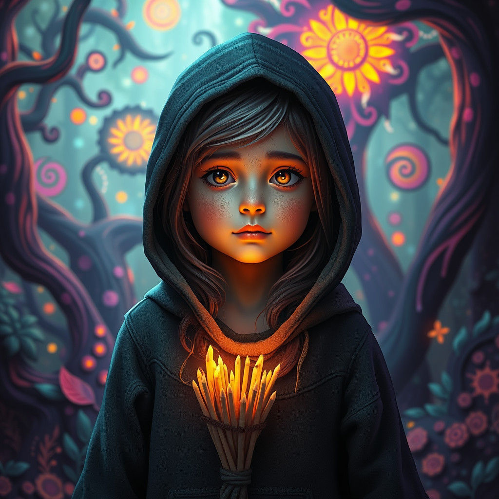 Psychedelic Match Girl in Mystical Forest