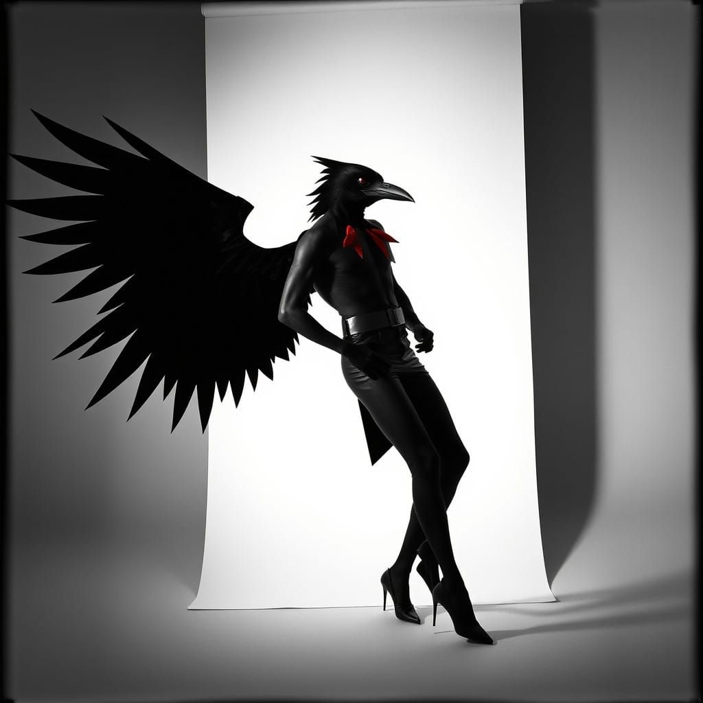 Surrealist Raven in Avant-Garde Fashion