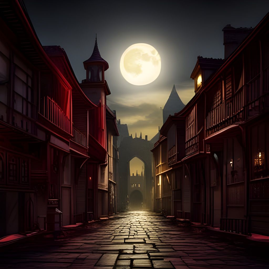Medieval Alleyway at Night in Gothic Style