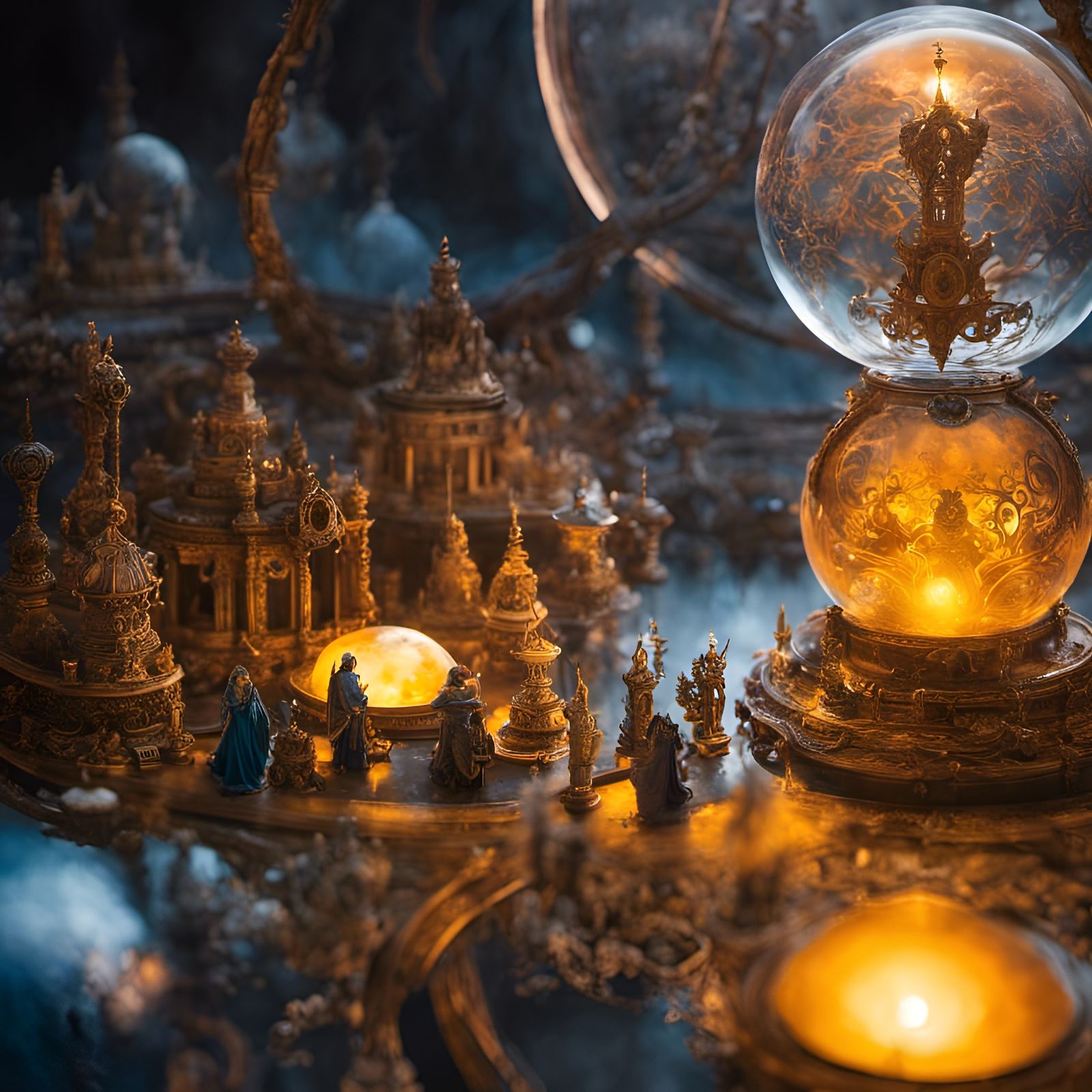 Intricate 3D Mandalas in Glass Sphere, Digital Illustration