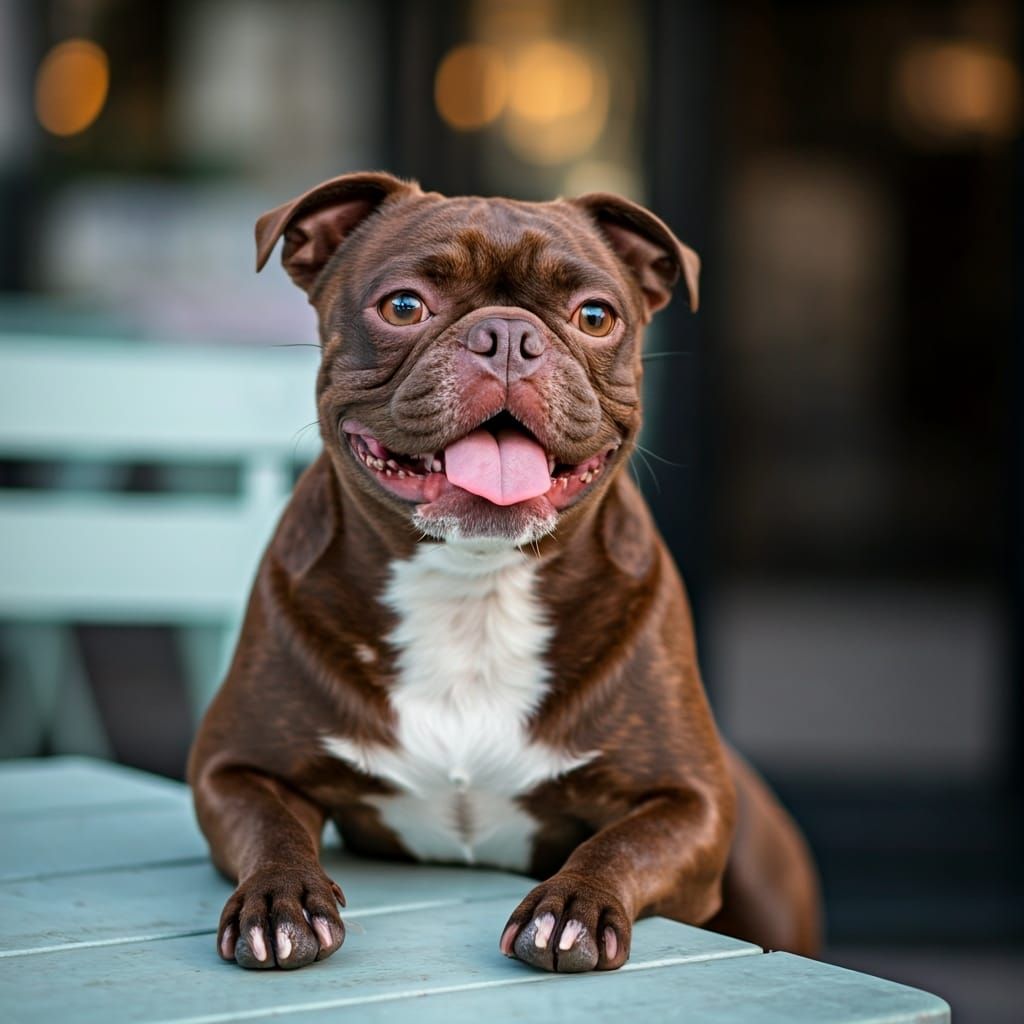 Boston Terrier at Cafe in England