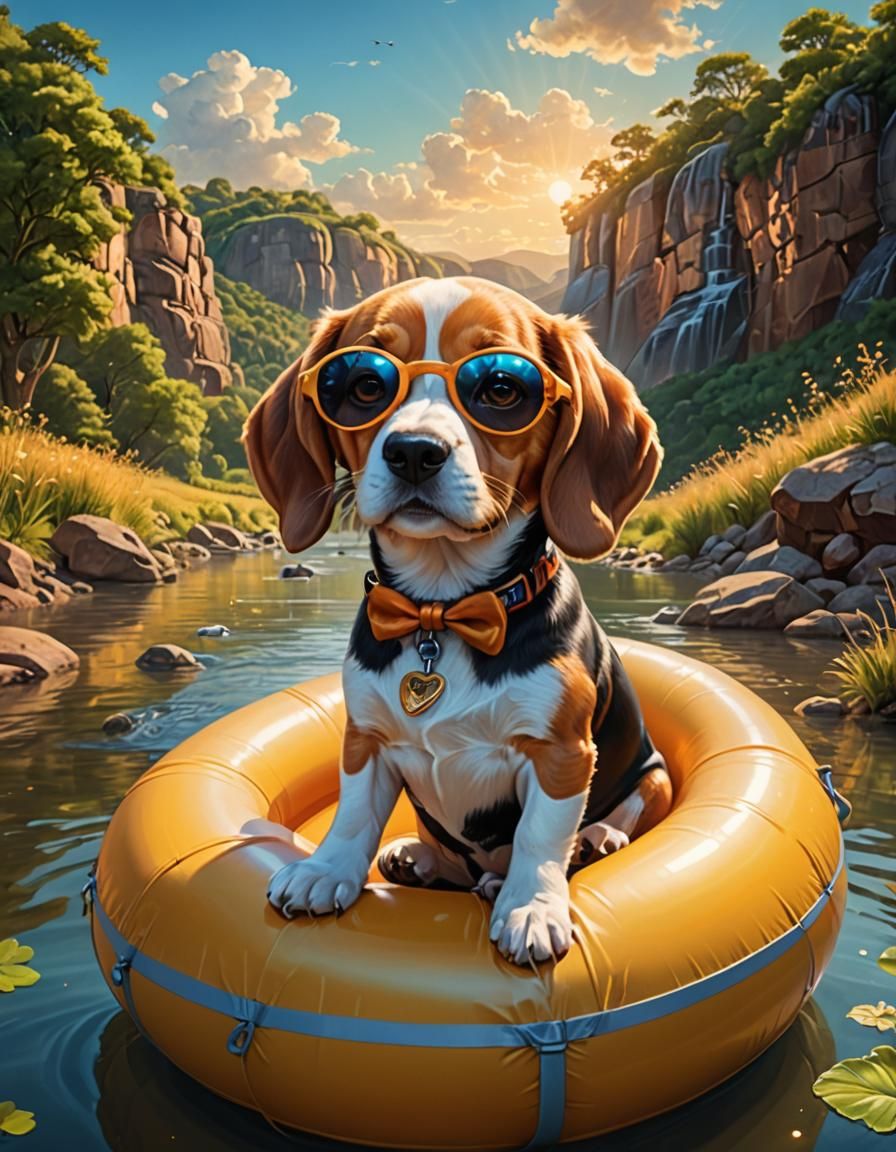 Chibi Beagle Floating on Texas River