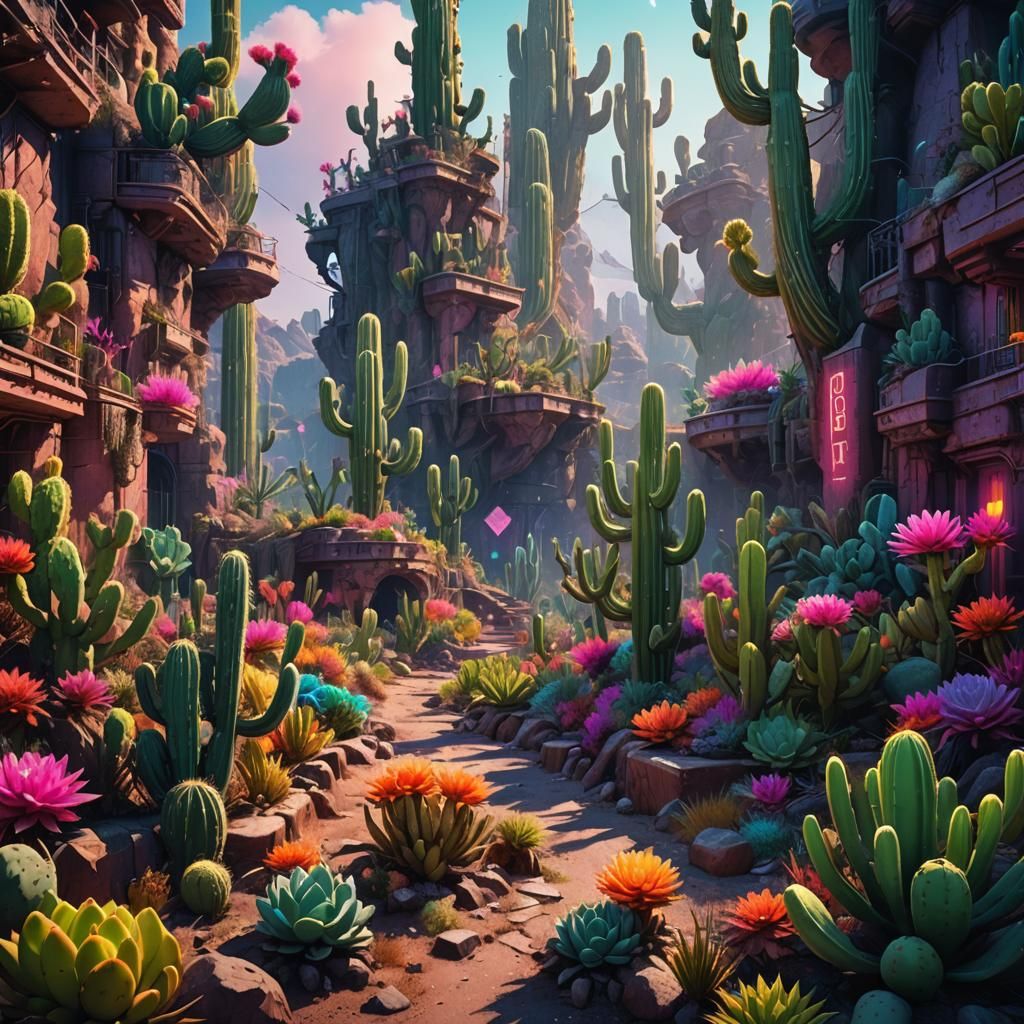 Neon Cactus Fantasy World with Teens