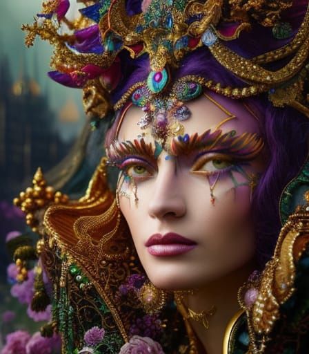 Giant Magician Woman: Detailed Fantasy Art