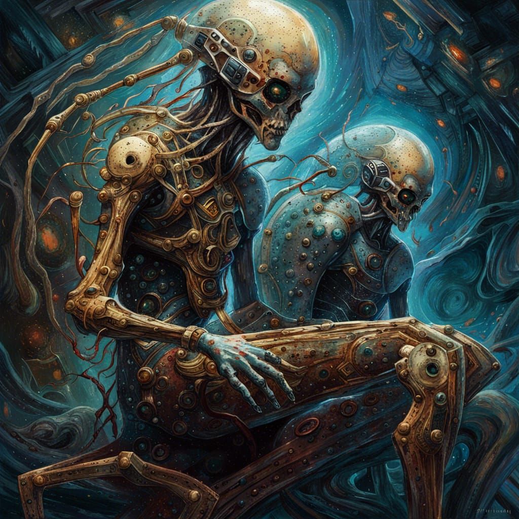 Sci-Fi Cosmic Horror on Spindly Legs as Impasto Painting