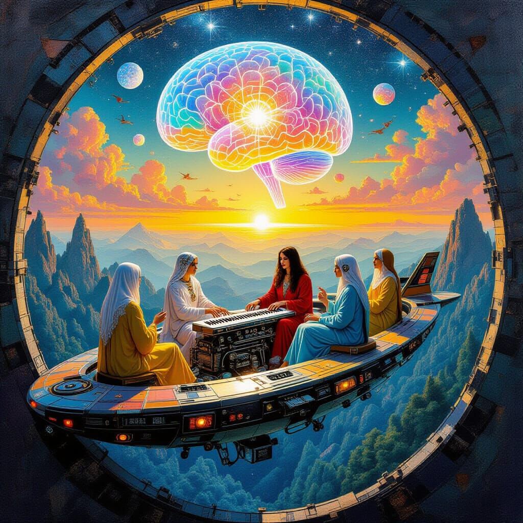 Psychedelic Utopia: Sacred Geometry in Oil Painting Style