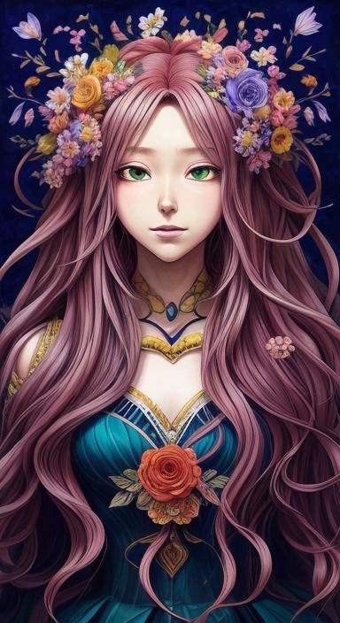 Beautiful Flower Lady in Anime Style