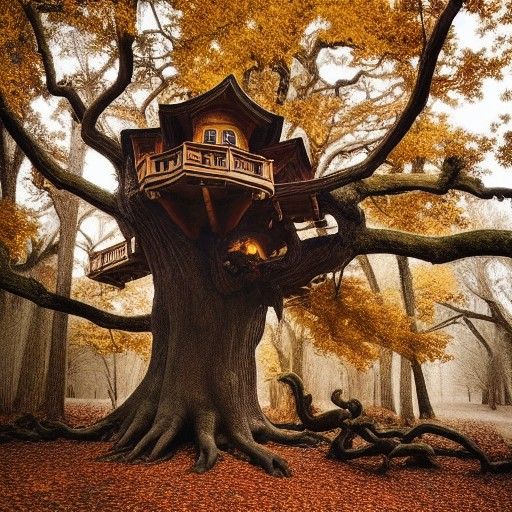 Ornate Fantasy Treehouse in Autumnal Oak