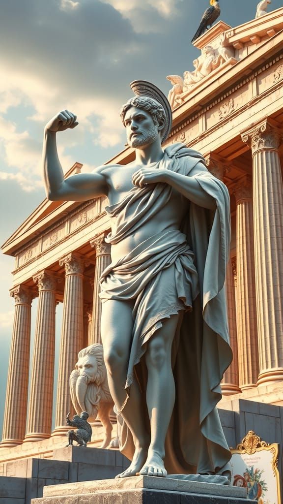 Classical Roman God in Marble Temple