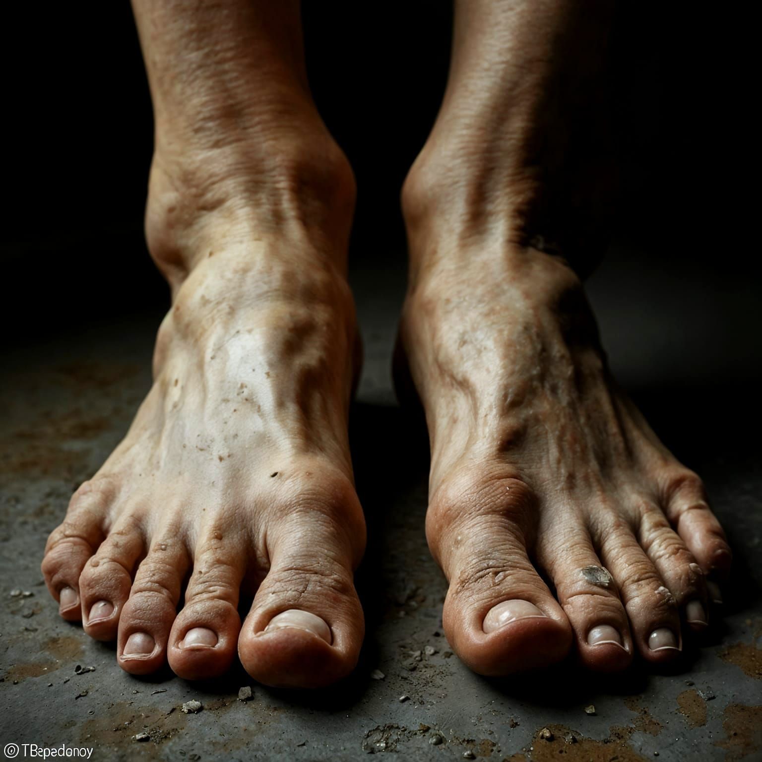 Close-Up of Gnarled, Flaky Old Feet