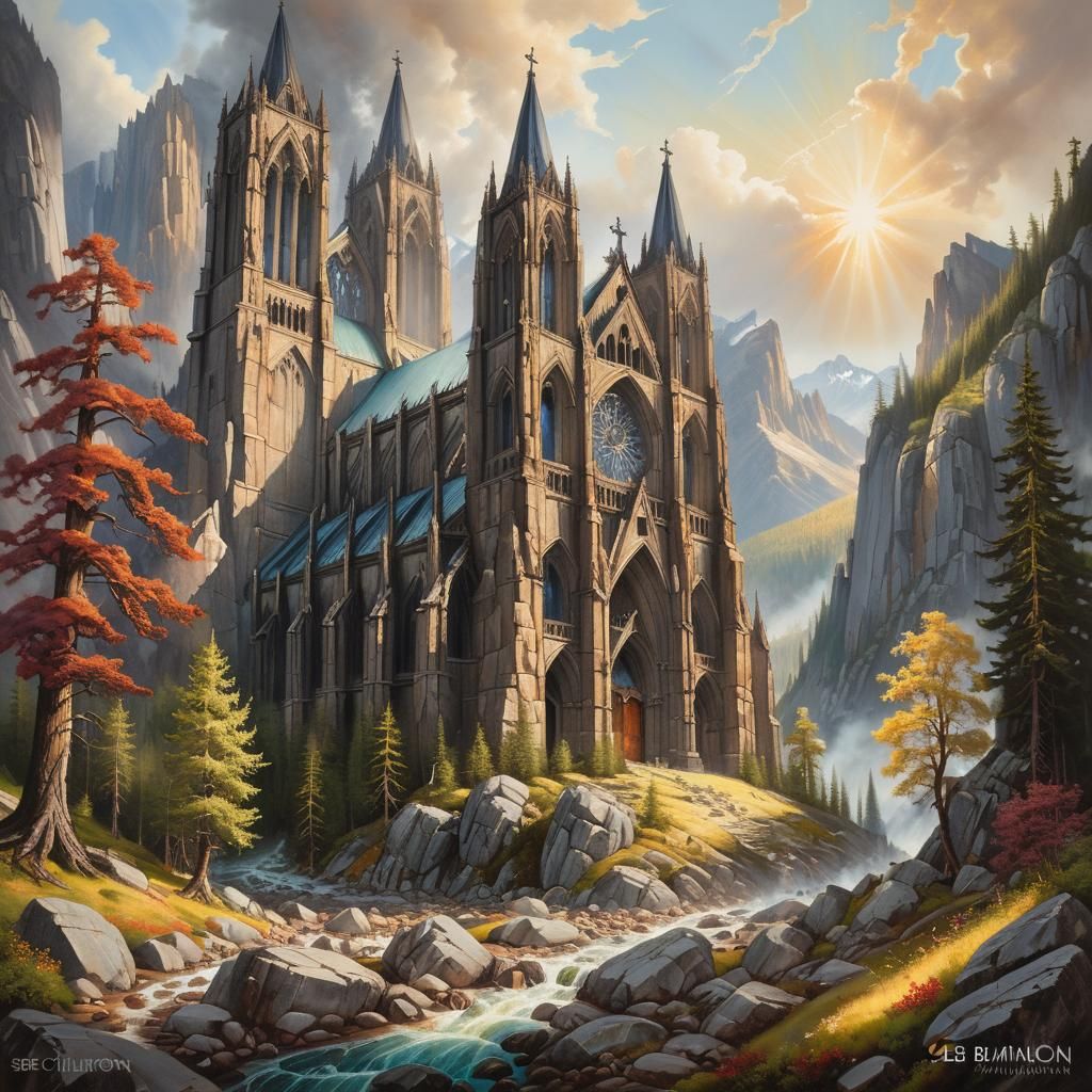 Majestic Waterfall Landscape in Golden Light