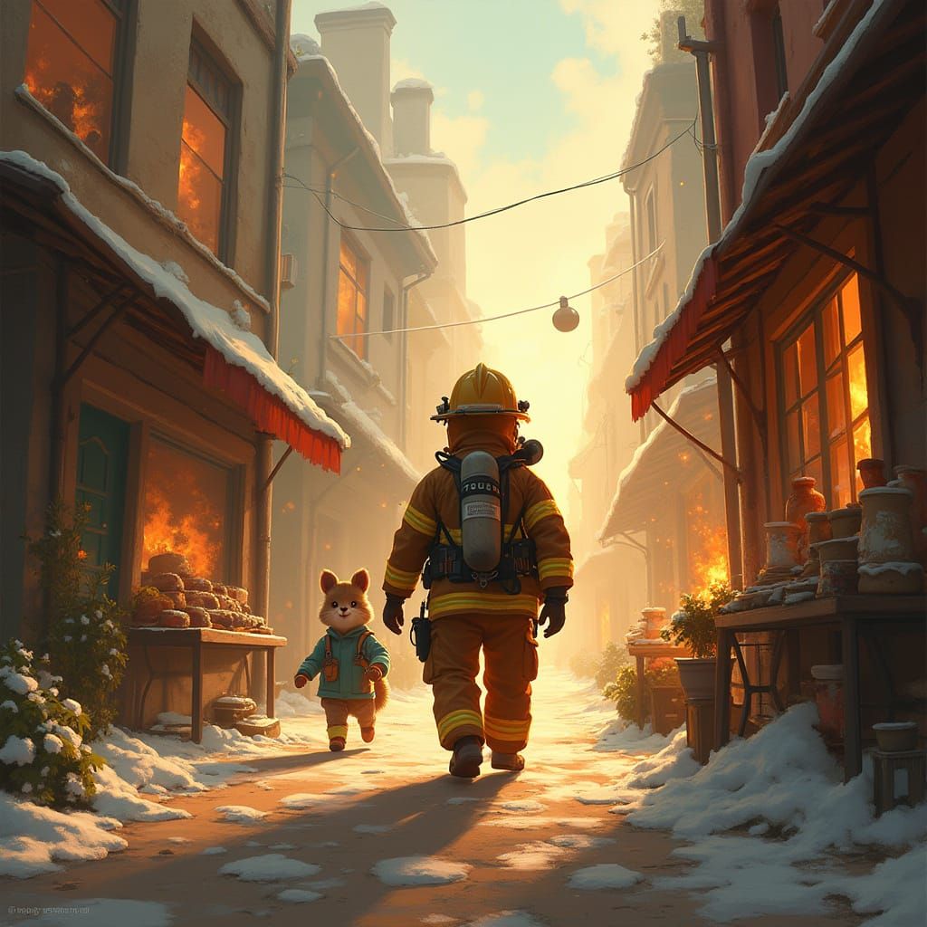 Brave Firefighter Fred in Cinematic Disney-Inspired Style