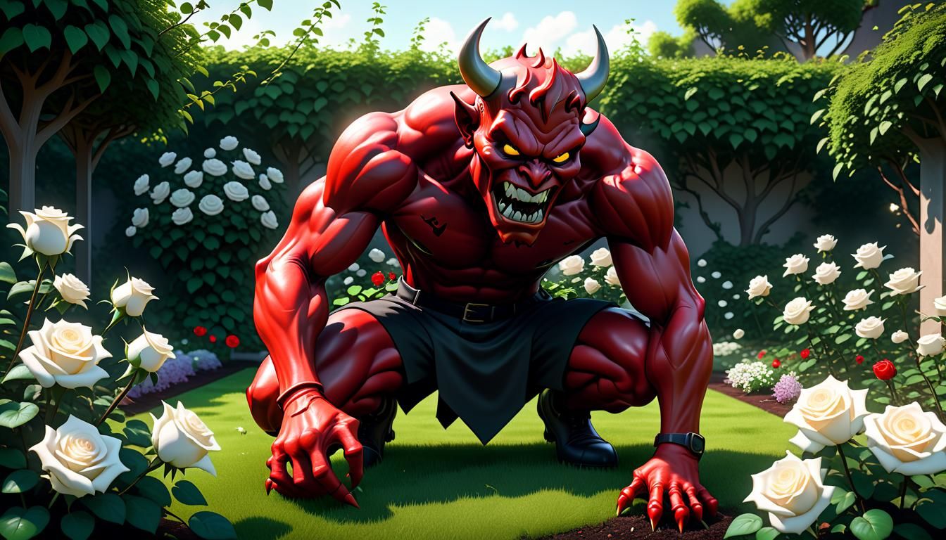 Red Devil Plants Roses: Cartoon Fantasy Art