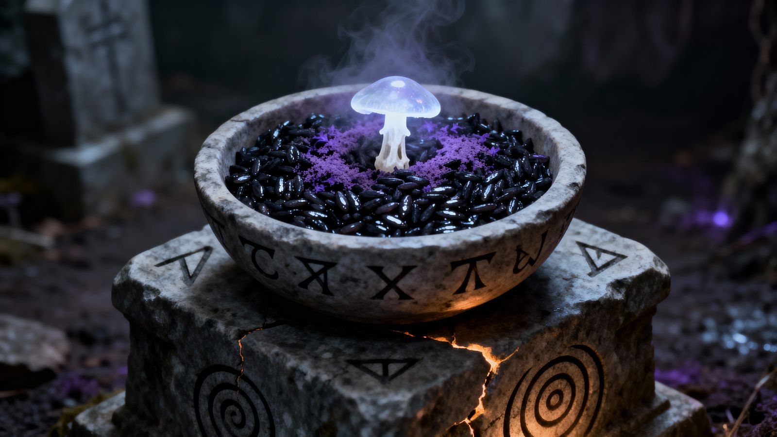 Glistening Black Risotto in Candlelit Stone Bowl