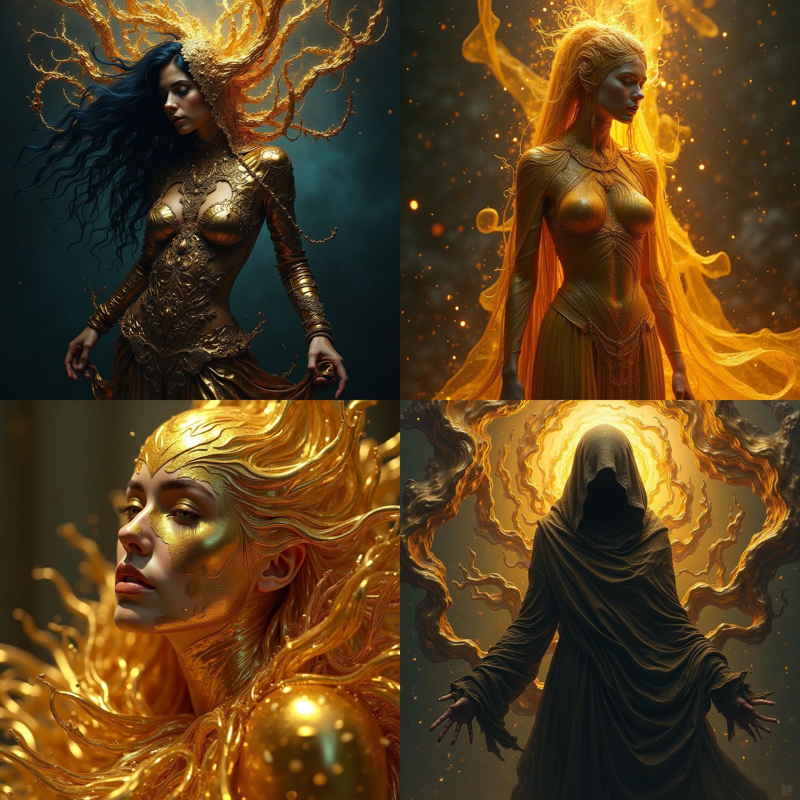 Golden Female Form in Detailed Digital Painting