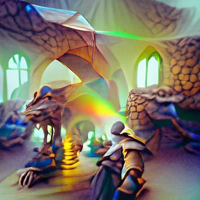 Wizard and Dragon Scene with Holographic Effects