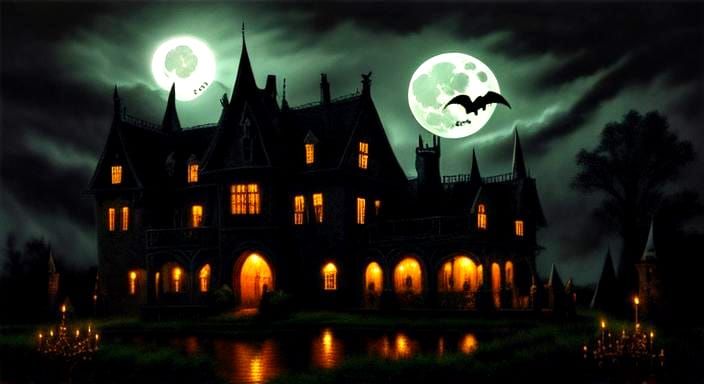 Stormy Night: Dracula and Lady Vampire in Mansion