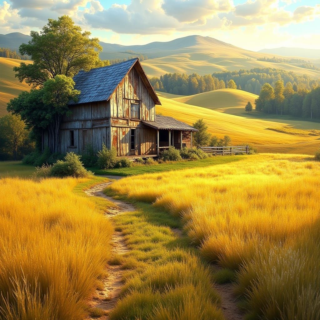 Weathered Farmhouse in Golden Afternoon Light