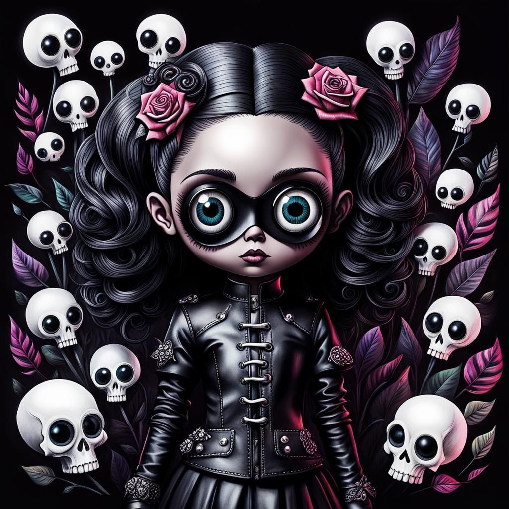 Surreal Crayon Drawing of a Goth Woman