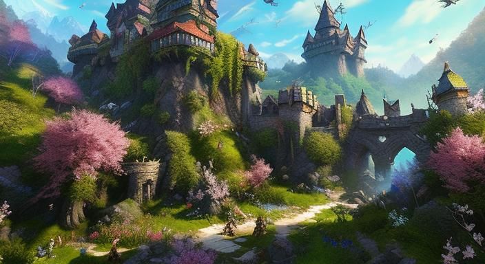 Vibrant Spring Fantasy Realm in 3D