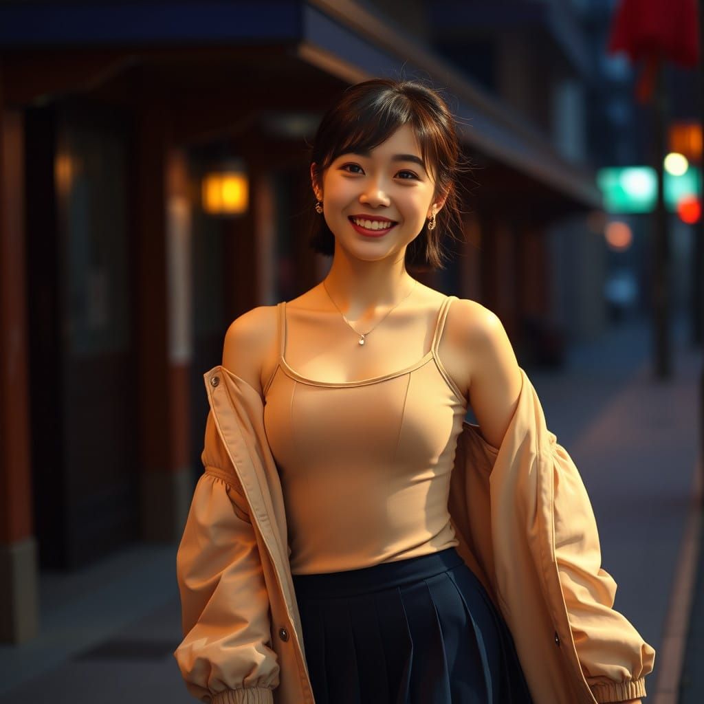 Warmly Lit Schoolgirl in Breezy Daylight