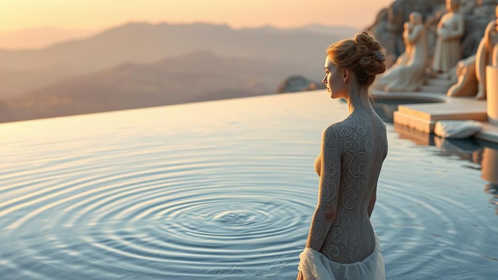 Escher-Inspired Woman at Crystal Infinity Pool