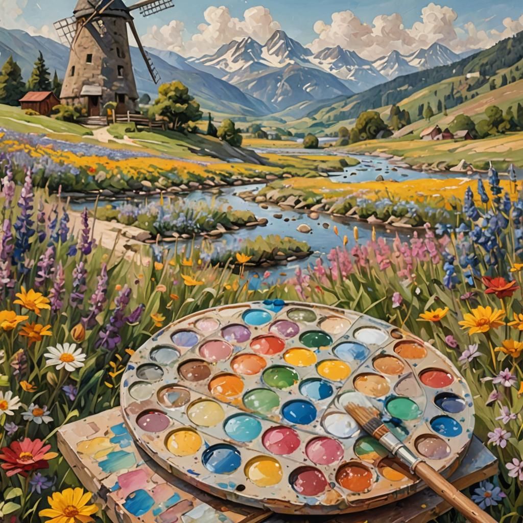 Miniature Impressionist Landscape on Painter's Palette