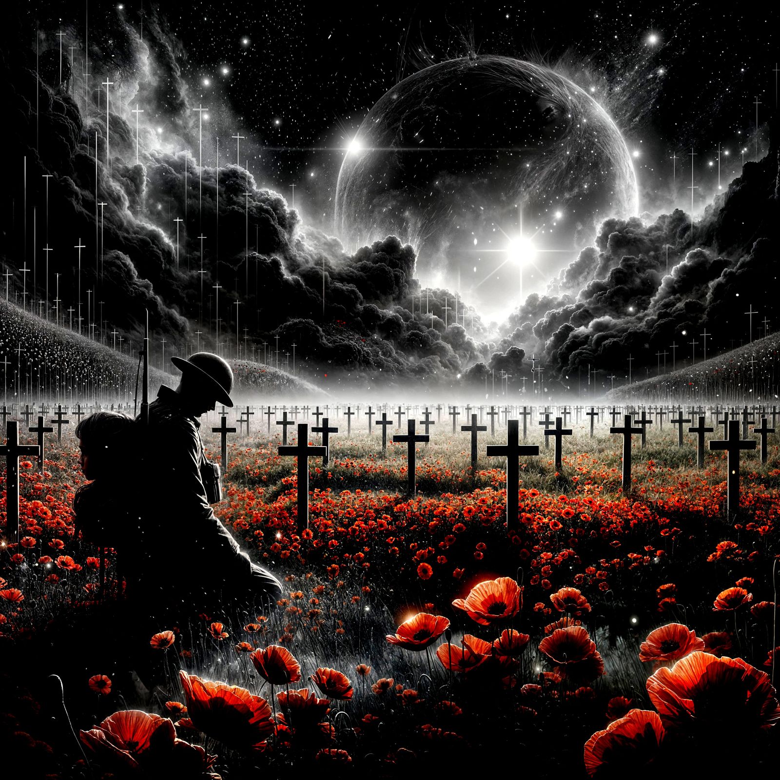 Fallen Soldiers Memorial Landscape with Poppies