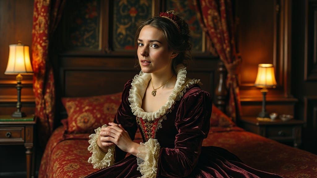 Elizabethan Woman Evading Suitor in Old Masters Style