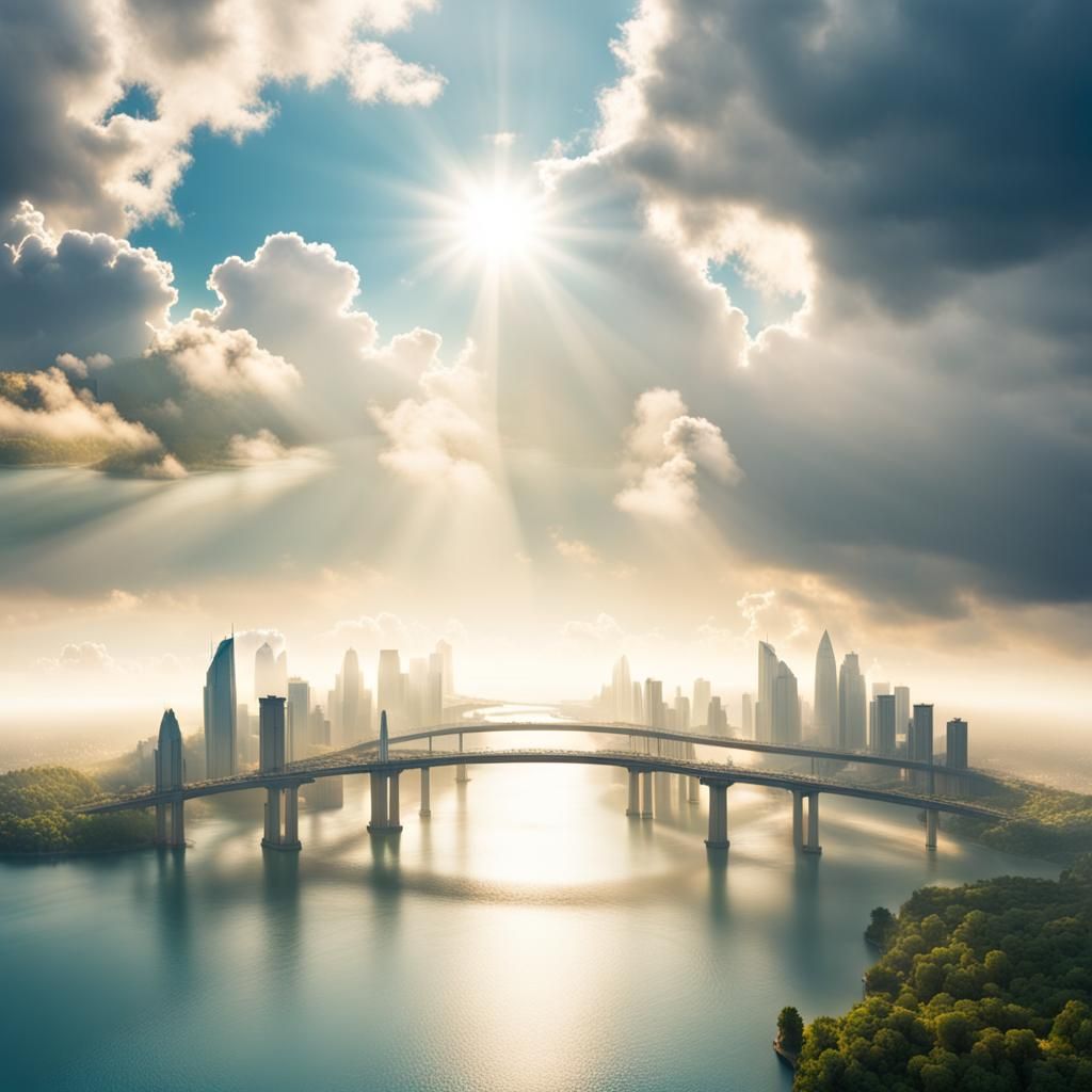 Floating Island City in Divine Sunshine