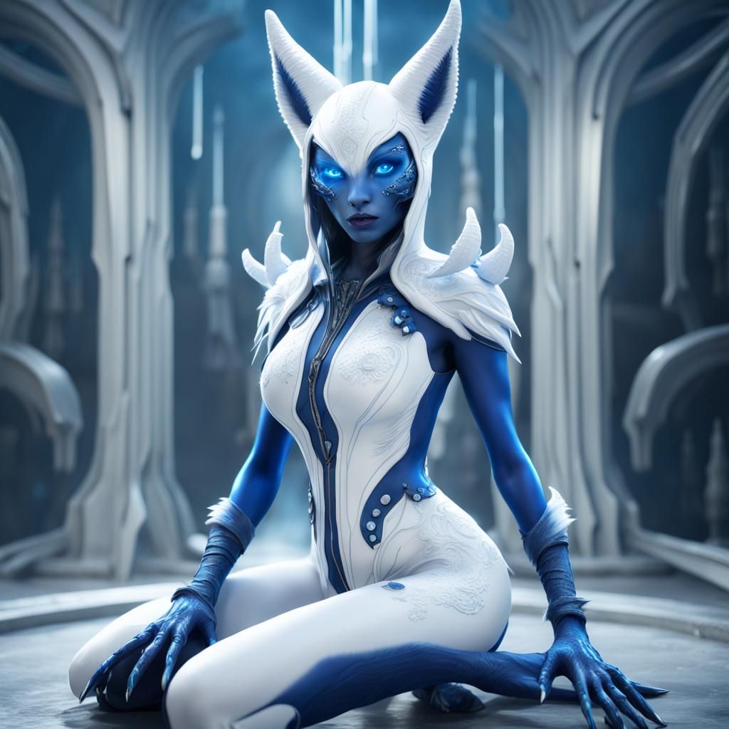 Latex Alien Kitsune Costume in Detailed Matte Painting