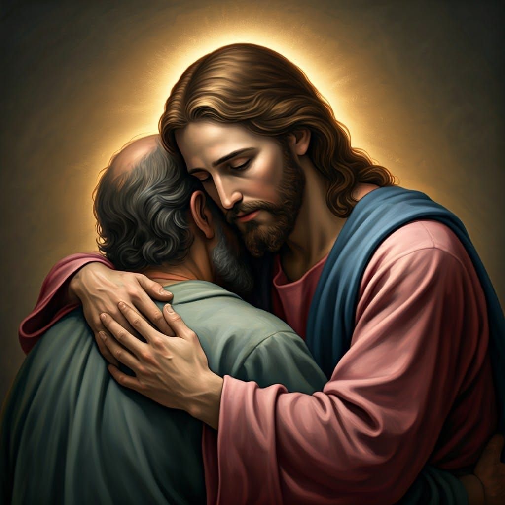 Jesus Embracing Apostle: Classic Religious Art