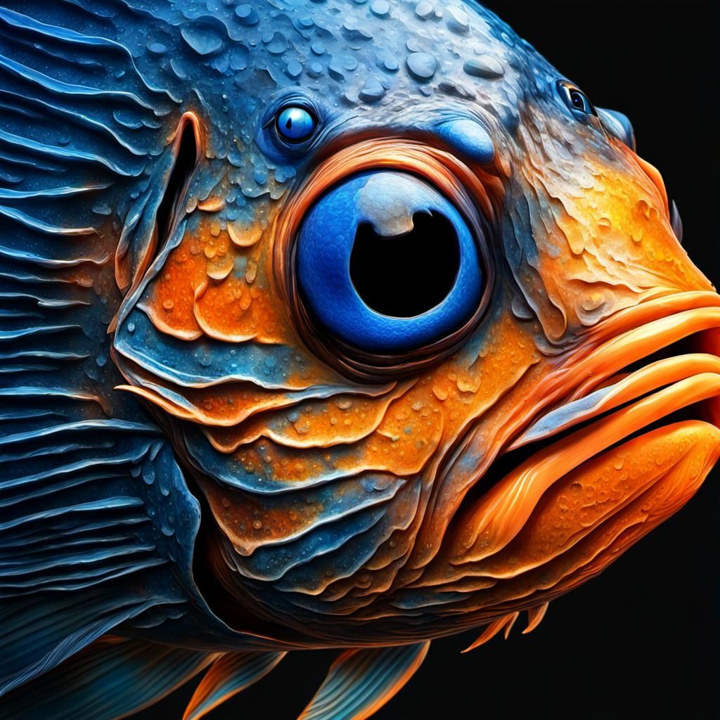 Hyperrealistic Fish Head in Impasto Style
